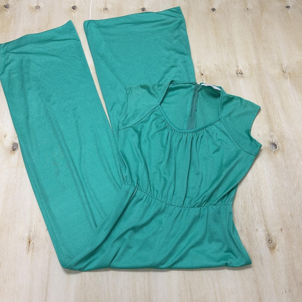 Vintage 70s JCPenney Fashions Jumpsuit Womens S Green Sleeveless Scoop Neck